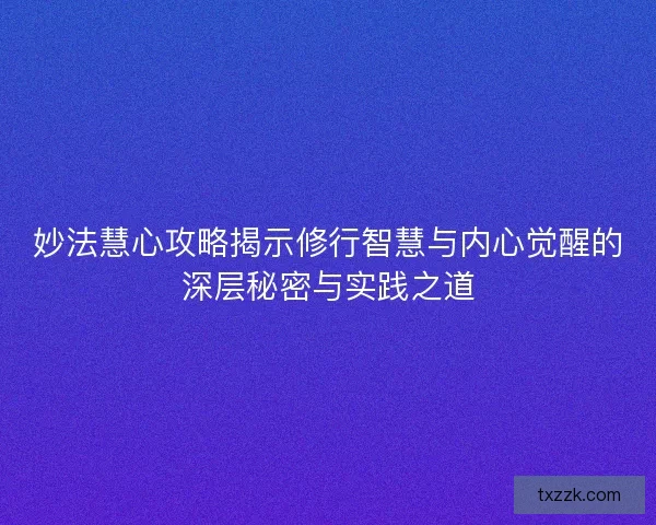 妙法慧心攻略揭示修行智慧与内心觉醒的深层秘密与实践之道